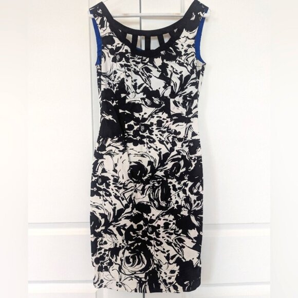 Cleo Black & White Sleeveless Sheath Midi Cocktail Dress - Sz 4 great condition - Picture 1 of 5